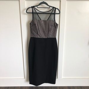 Maggy London black sequin sheer top cocktail dress